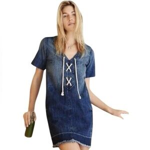 Mark Nautical Rope Tie Design MIDI Short Sleeve Denim Dress With Pockets